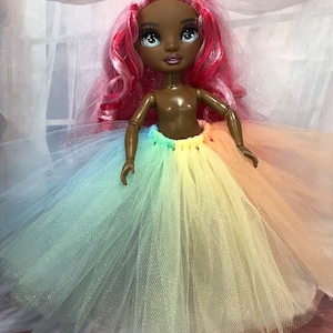 Full Length Pastel Rainbow Tutu for your 10&quot; Fashion Doll - Pastel Rainbow Doll Skirt - Rainbow Doll Skirt - Shadow Doll Skirt