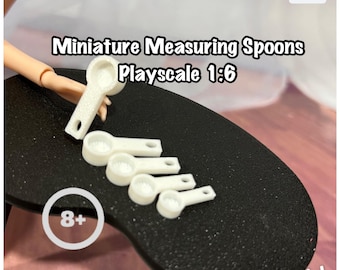 Set of Five Miniature Measuring Spoons for your 1:6 Diorama Display, Scale Kitchen Miniatures.