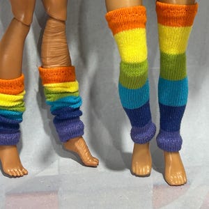 Orange, Yellow, Green, Blue and Purple Wide Stripe Doll Leggings for your 10-12&quot; Fashion Doll, Rainbow Doll Leggings, Rainbow Doll Clothes