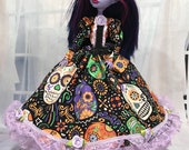 Colorful Sugar Skull Dress with Lavender Accents for your 11 Inch Fashion Doll - MH Doll Clothes - Doll Clothes