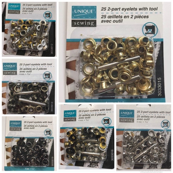25 Piece per Package 2 Part Eyelet Kit With Tool 4mm Eyelet Kit, 3/16 Eyelet  Kit Silver, Gold, Antique Gold, Gunmetal, Black OR White 