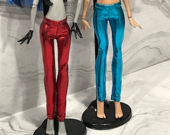 Red or Teal Shimmer Stretch Pants for your 11" Fashion Doll - Monster Doll Pants - Red Doll Pants, Teal Doll Pants, Shiny Doll Pants