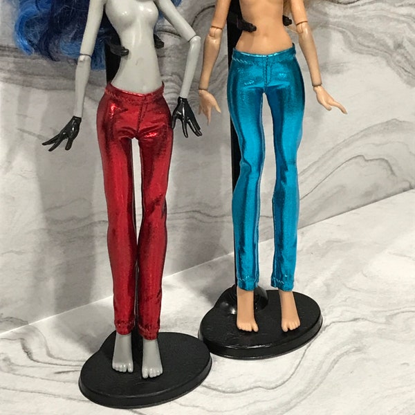 Red or Teal Shimmer Stretch Pants for your 11" Fashion Doll - Monster Doll Pants - Red Doll Pants, Teal Doll Pants, Shiny Doll Pants
