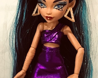 Purple Shimmer High Waisted Skirt and Bandeau Top with Strap for your G3 Monster Doll - Monster Doll Clothes