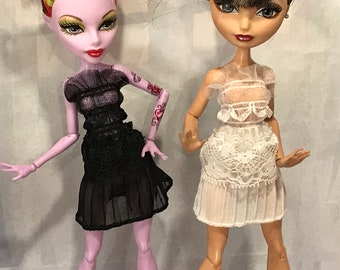 Sheer Black or White Layered Lace and Ruffled Dress for your 11 Inch Fashion Dolls - Doll Dress - Black Doll Dress - White Doll Dress