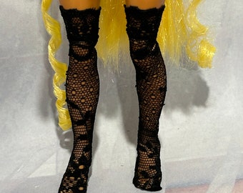 Black Lace Thigh High Stockings for your 10" Fashion Doll, Doll Lingerie, Black Doll Lace Leggings, Black Lace Doll Socks