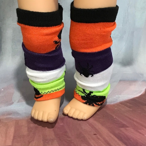 CLEARANCE - FINAL SALE  - Halloween Colored Spider Print Rainbow Leg Warmers for your 18" Doll - 18 Inch Doll Clothes - 18 Inch Doll Legging