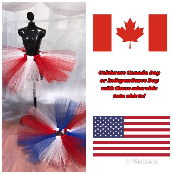 Canada Day or Independence Day Tutus For your Fashion Dolls - Fashion Doll Skirt - Red and White Doll Tutu, Red White and Blue Doll Tutu