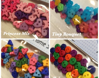 Tiny Button Collections -Sew Thru for Doll Crafts and Other Small Crafts! Tiny Bouquet Flower Buttons, Tiny Heart Buttons, Tiny Star Buttons