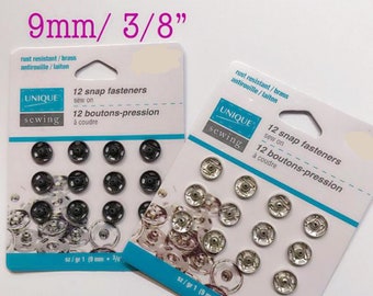 Silver OR Black Snap Sets - 9mm Snaps for Sewing - Sewing and Notion Supply -12 Sets of Snap Fasteners -Perfect Size for Larger Doll Clothes