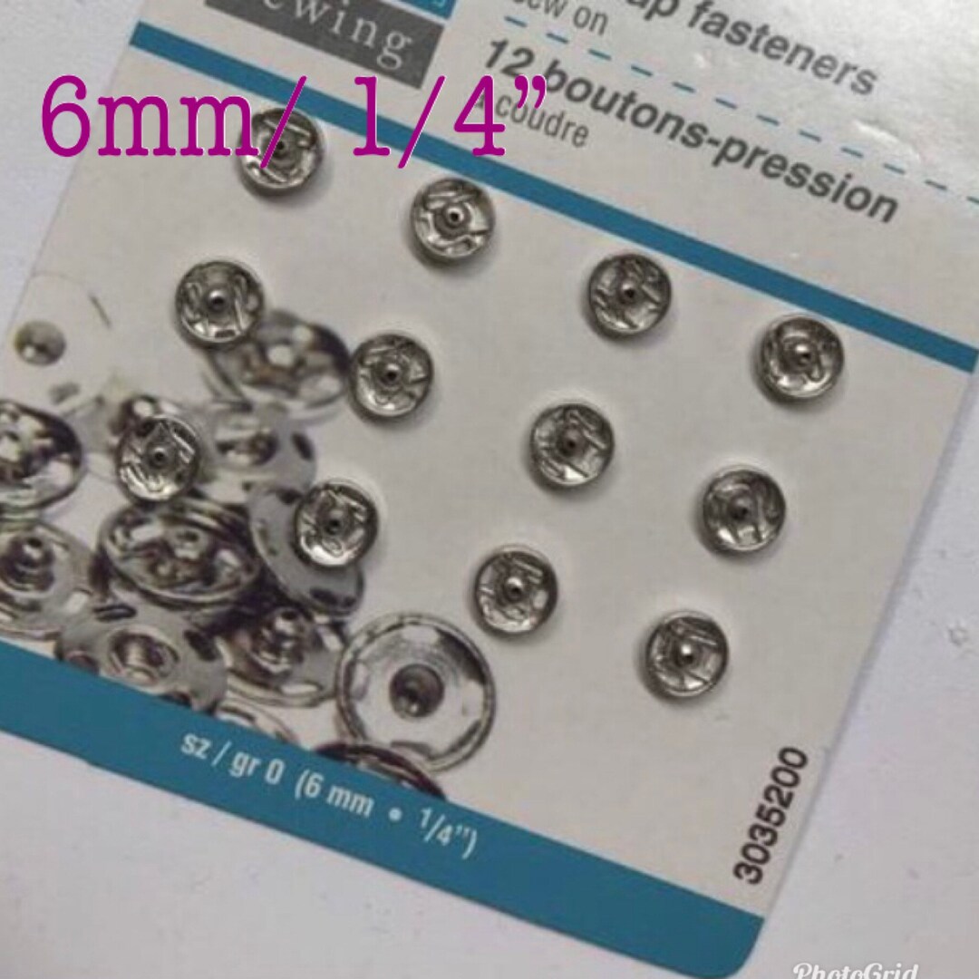 Silver OR Black Sew on Snap Fasteners in 6mm quarter Inch 1/4 Inch Size