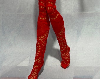 Red Lace Doll Stockings - Red Lace Thigh Highs for your 11" Fashion Slimline G1 Doll, Monster Doll Clothes, Doll Leggings, Red Doll Socks