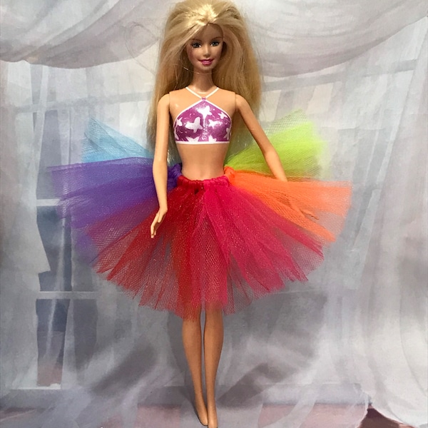 Bright Rainbow Tutu for your 11.5 Inch Fashion Doll - Red, Pink, Orange, Lime, Blue and Purple Doll Skirt - Doll Tutu - Fashion Doll Skirt