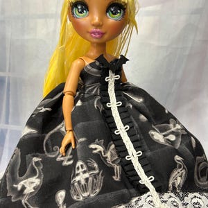 Black and Ivory XRay Print High Low Gown for your 10&quot; Rainbow Fashion Doll, Halloween Doll Dress, Rainbow Doll Clothes, Halloween Dress