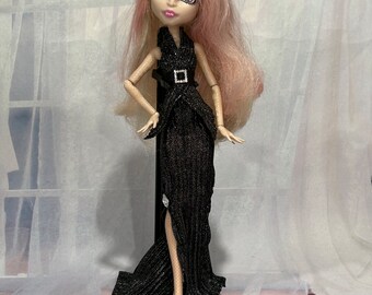 Black and Silver Doll Dress, Black and Silver Shimmer Outfit for your 11" Slimline Fashion Doll, Monster Doll Clothes, G1 Doll Clothes