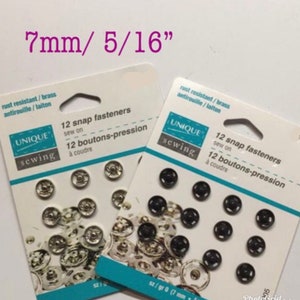 Silver OR Black Snap Sets - 7mm Snaps for Sewing - Sewing and Notion Supply - 12 Sets of Snap Fasteners - Perfect Size for Doll Clothes