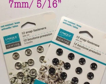 Silver OR Black Snap Sets - 7mm Snaps for Sewing - Sewing and Notion Supply - 12 Sets of Snap Fasteners - Perfect Size for Doll Clothes