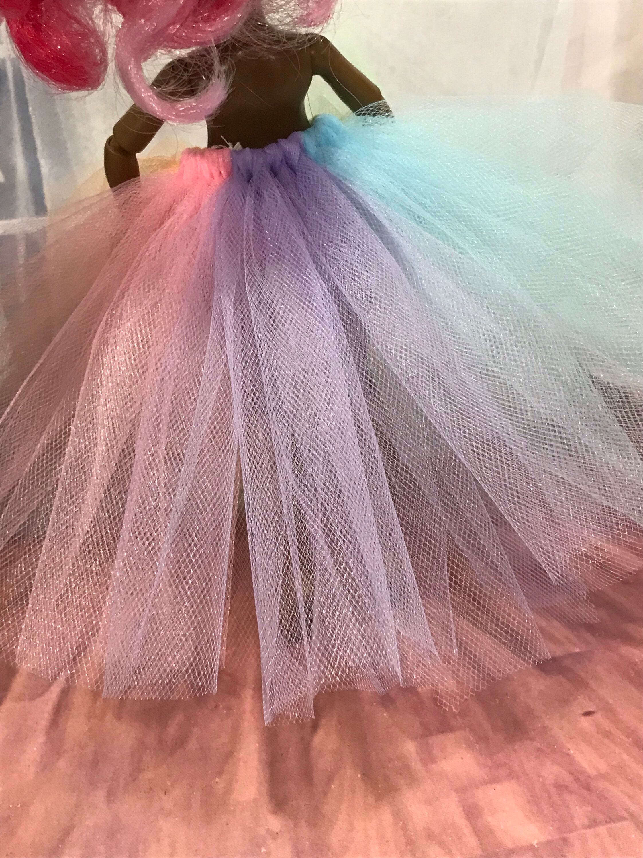 Pastel Rainbow Tulle Tutu Skirt for your Barbie Doll - Barbie Rainbow Skirt