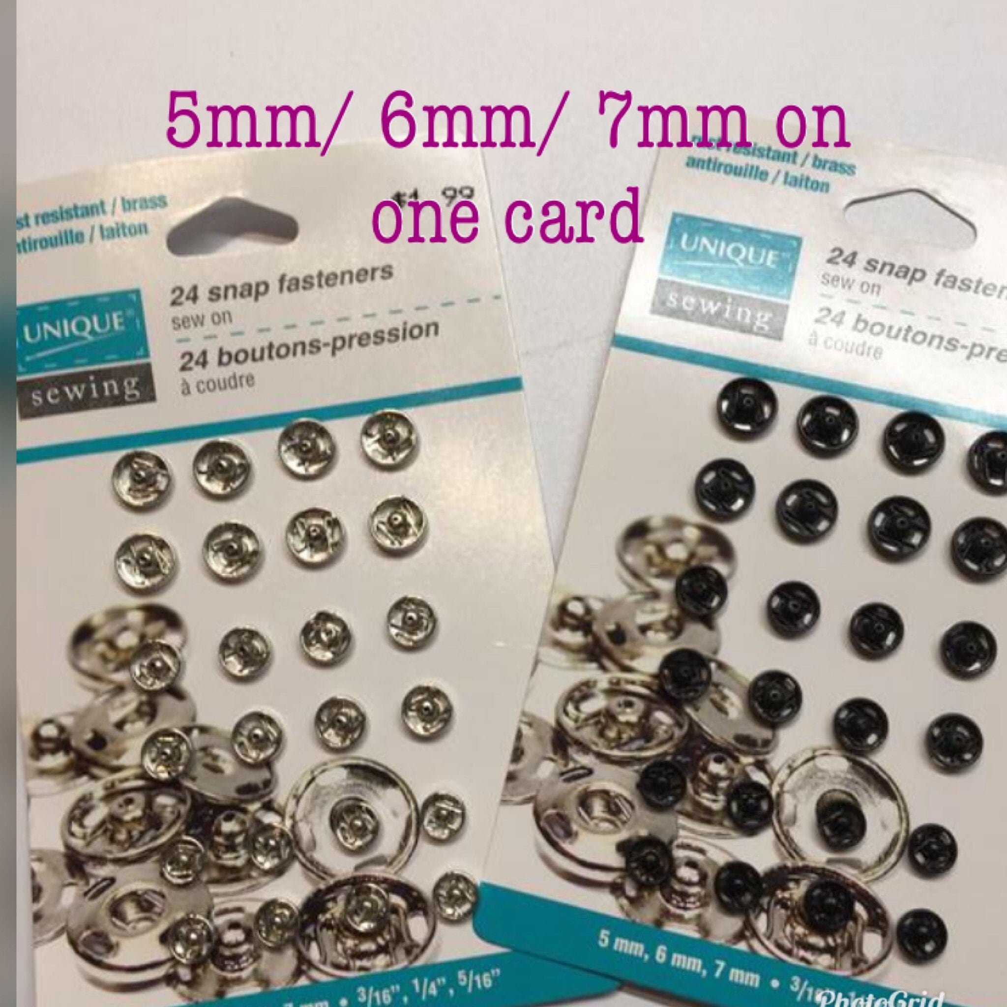 Silver or Black Snap Fasteners in Various Sizes on ONE Card 5mm