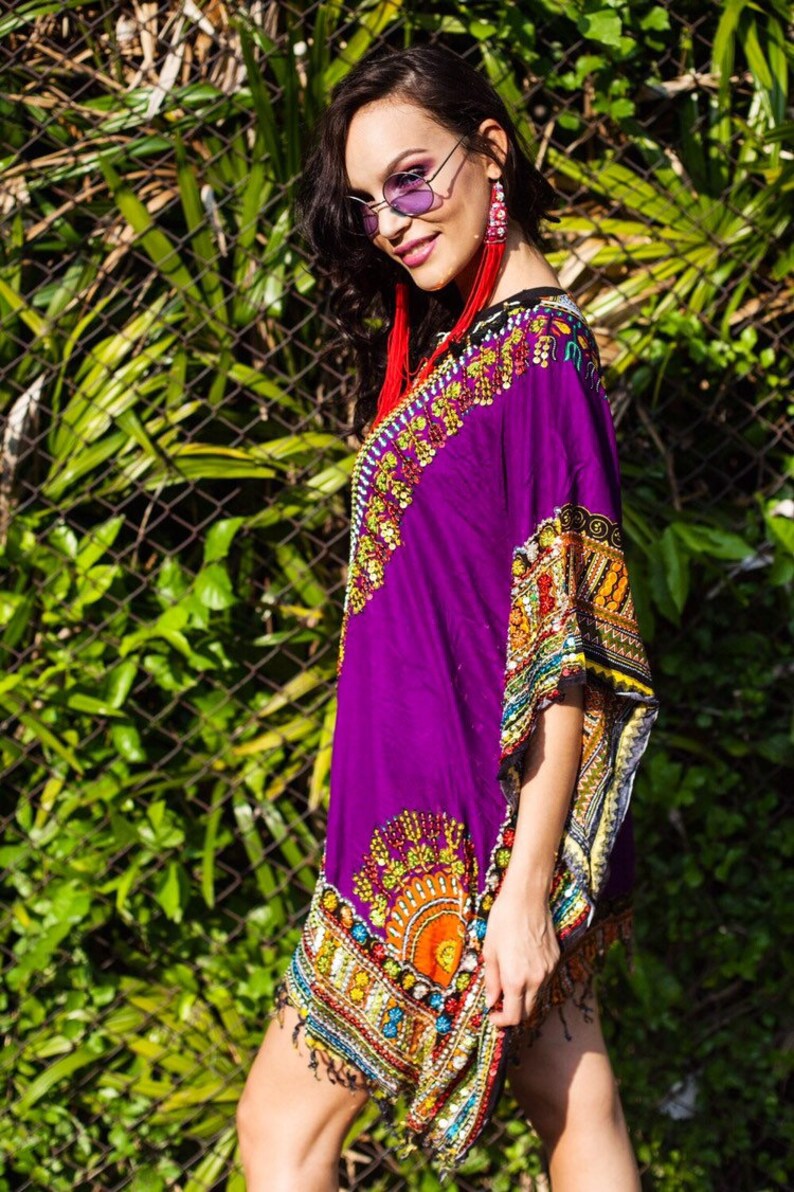Purple Embroidered Beach Cover up or Dress Etsy