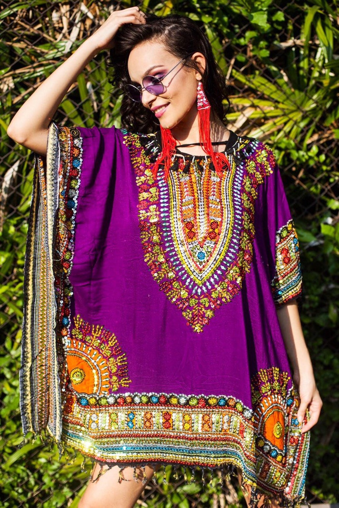 Purple Embroidered Beach Cover up or Dress Etsy