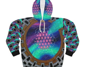 Flower of Life Sacred Geometry Galaxy Festival Unisex Pullover Hoodie (AOP)