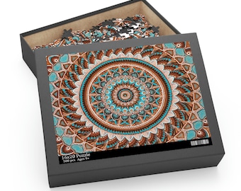 Teal and Brown Dot Mandala Puzzle (120, 252, or 500 Piece)