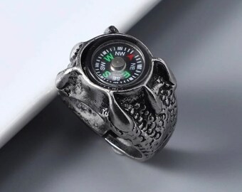 Mens Gothic Vintage Compass Open Ring - adjustable to any size