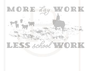 Graphisme pour utilisation commerciale plus de journée de travail moins de travail scolaire//enfant vache//PNG//SVG//Téléchargement instantané