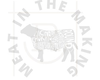 Carne en preparación // Comer carne de res // Apoyar a los ganaderos // Carne de res estadounidense // Granja local // Cortes de carne // SVG // PNG // DXF // Uso personal