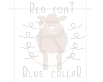 Commercial Use Red Angus Cattle Breed Graphic // Blue Collar // Livestock Clipart // Cattle SVG // DXF // PNG // Instant Download //