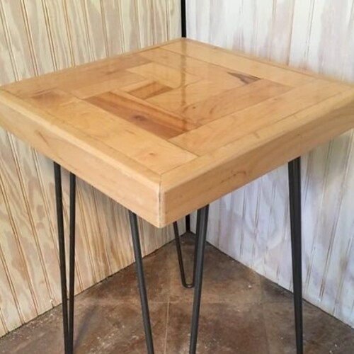 Maple Hardwood Flooring Table, Hairpin Legs, End Table, Unique Side Table, shops Square Table, Wooden Side Table, New Homeowner Gift, Gift for her