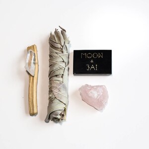 Rose quartz Feng Shui LOVE ritual kit with antiviral antibacterial cleansing herbs. Smudging kit with sage,Palo Santo, healing crystals. image 3