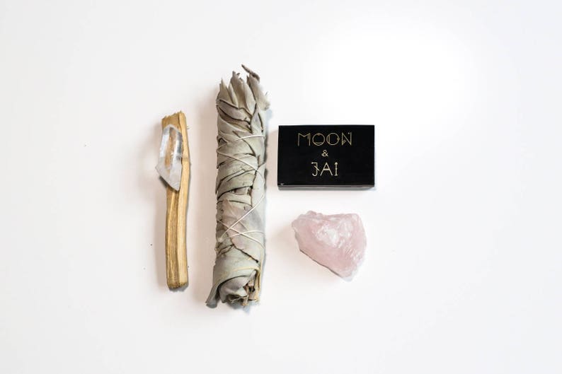 Rose quartz Feng Shui LOVE ritual kit with antiviral antibacterial cleansing herbs. Smudging kit with sage,Palo Santo, healing crystals. image 3