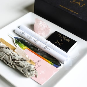 Rose quartz Feng Shui LOVE ritual kit with antiviral antibacterial cleansing herbs. Smudging kit with sage,Palo Santo, healing crystals. image 1