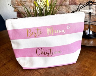 Kosmetik Bag mit Wunschname / Text - rosa weiß