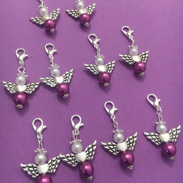 10 Perlenengel mit Karabinerhaken, handmade, Schutzengel, Anhänger, Weihnachtsgeschenk, beerenfarben