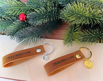 Schlüsselanhänger Leder mit Schrift Traummann - Handmade - Silberfarben oder Goldfarben