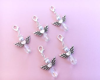 5 schimmernde Kristall Glas Perlenengel Anhänger mit wunderschöner glänzender Perle, Engel, Schutzengel, Acryl Metalllegierung