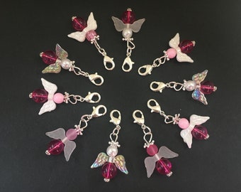 10 pink gemischte Perlenengel mit Karabinerhaken, handmade, Schutzengel, Anhänger