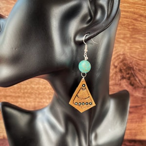 Turquoise Angular Leather Earrings