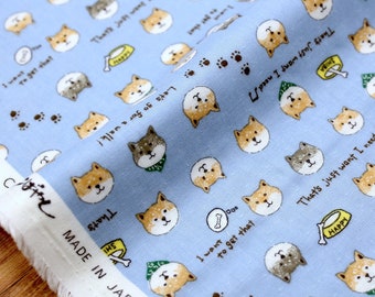 Japanese Fabric Kobayashi Shiba Inu  - Double Gauze - Light Blue - 50cm