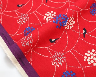 Japanese Fabric Kokka Echino Birds to Hang - Cotton linen Canvas - Red - 50cm