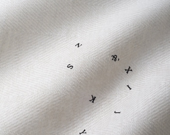 Nani Iro Japanese Fabric Peinture a l&#39;eau Alphabet Cotton Linen Herringbone - White D - 50cm