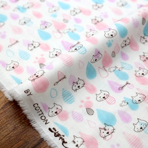 Japanese Fabric Kobayashi Cats Raindrop  - Double Gauze - Pink - 50cm