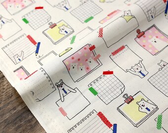 Japanese Fabric Kokka Message for you Bear Notepad - Cotton Sheeting - Beige -  50cm