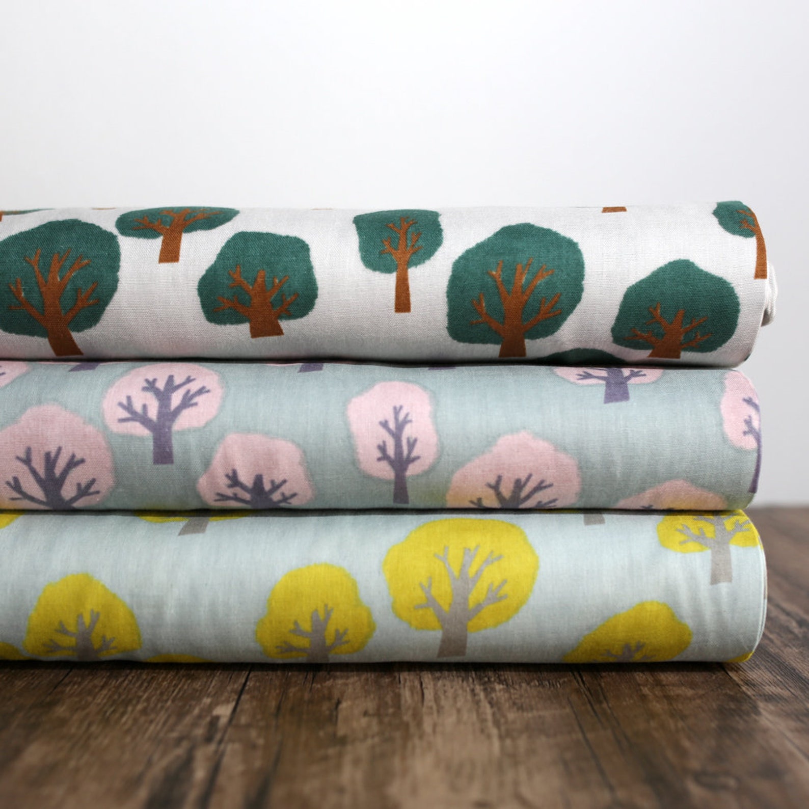 Japanese Fabric Kokka Muddy Works Trees Double Gauze Blue Etsy