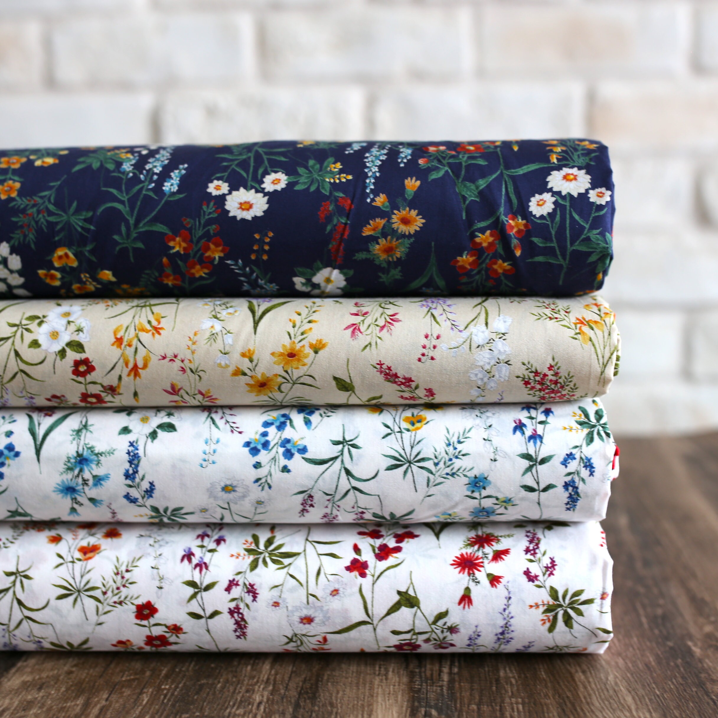 Japanese Fabric Kokka Retro Floral 2 Organic Cotton Navy Etsy