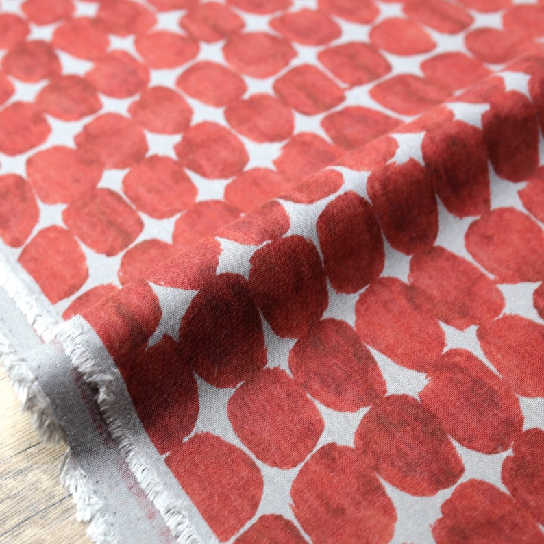 Japanese Fabric Kokka Painted Dots Rayon Linen Red 50cm Etsy