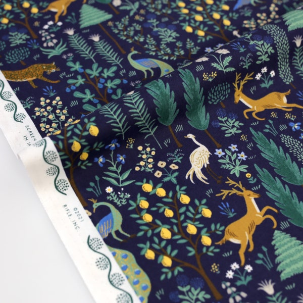 Cotton + Steel Rifle Paper Co Camont Menagerie Cotton - Navy - halber Hof